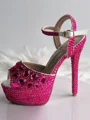 Women's PU Peep Toe With Rhinestone Stiletto Heel Shoes