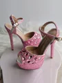 Women's PU Peep Toe With Rhinestone Stiletto Heel Shoes
