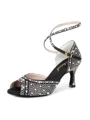 Women's Satin Peep Toe With Rhinestone Stiletto Heel Shoes