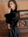 Attractive Silk like Satin Whith Feathers/Fur Bride Robes