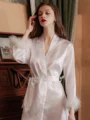 Comfortable Silk like Satin Whith Feathers/Fur Robes