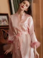 Comfortable Silk like Satin Whith Feathers/Fur Robes