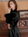 Comfortable Silk like Satin Whith Feathers/Fur Robes