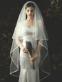 Classic Tulle Two Tier Waltz Wedding Veils With Ribbon Edge