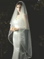 Classic Tulle Two Tier Waltz Wedding Veils With Ribbon Edge