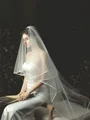Classic Tulle Two Tier Waltz Wedding Veils With Ribbon Edge
