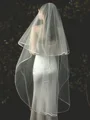 Classic Tulle Two Tier Waltz Wedding Veils With Ribbon Edge