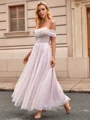 A-line Off-the-Shoulder Pleated Ankle-Length Corset Dress
