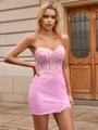 Sheath Sweetheart Short Sleeves Appliques Lace Short/Mini Sequins Corset Dress