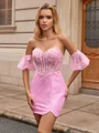 Sheath Sweetheart Short Sleeves Appliques Lace Short/Mini Sequins Corset Dress
