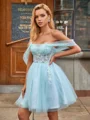 Ball-Gown Off-the-Shoulder Appliques Lace Short/Mini Tulle Corset Dress