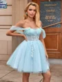 Ball-Gown Off-the-Shoulder Appliques Lace Short/Mini Tulle Corset Dress