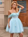 Ball-Gown Off-the-Shoulder Appliques Lace Short/Mini Tulle Corset Dress