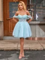 Ball-Gown Off-the-Shoulder Appliques Lace Short/Mini Tulle Corset Dress