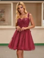 A-line Off-the-Shoulder Appliques Lace Short/Mini Tulle Dress