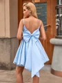 A-line V-neck Bow Short/Mini Satin Dress