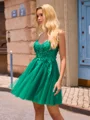 A-line V-neck Appliques Lace Short/Mini Tulle Dress