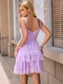 A-line V-neck Appliques Lace Short/Mini Tulle Dress