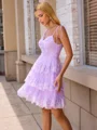 A-line V-neck Appliques Lace Short/Mini Tulle Dress