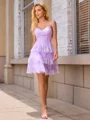 A-line V-neck Appliques Lace Short/Mini Tulle Dress