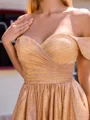 A-line Off-the-Shoulder Pleated Tea-Length Dress