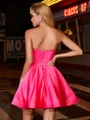 A-line Sweetheart Rhinestone Short/Mini Satin Corset Dress
