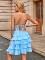 A-line Sweetheart Appliques Lace Short/Mini Chiffon Corset Dress