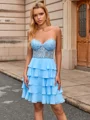 A-line Sweetheart Appliques Lace Short/Mini Chiffon Corset Dress