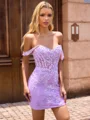 Sheath Off-the-Shoulder Appliques Lace Short/Mini Tulle Corset Dress