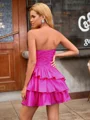 A-line Straight Cascading Ruffles Short/Mini Taffeta Dress