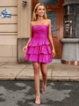 A-line Straight Cascading Ruffles Short/Mini Taffeta Dress