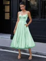 A-line Spaghetti Straps Tea-Length Silk Like Satin Corset Dress