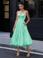 A-line Spaghetti Straps Tea-Length Silk Like Satin Corset Dress