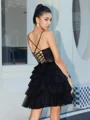 A-line Spaghetti Straps Cascading Ruffles Short/Mini Tulle Corset Dress
