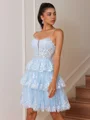 A-line Spaghetti Straps Appliques Lace Short/Mini Tulle Corset Dress