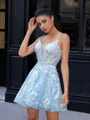 A-line V-neck Appliques Lace Short/Mini Lace Corset Dress