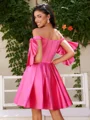 A-line Off-the-Shoulder Bow Short/Mini Silk Like Satin Corset Dress