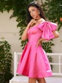 A-line Off-the-Shoulder Bow Short/Mini Silk Like Satin Corset Dress