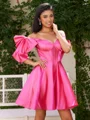 A-line Off-the-Shoulder Bow Short/Mini Silk Like Satin Corset Dress