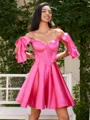 A-line Off-the-Shoulder Bow Short/Mini Silk Like Satin Corset Dress