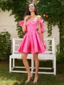 A-line Off-the-Shoulder Bow Short/Mini Silk Like Satin Corset Dress