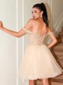 A-line Off-the-Shoulder Sequin Short/Mini Organza Corset Dress