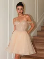 A-line Off-the-Shoulder Sequin Short/Mini Organza Corset Dress
