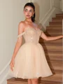 A-line Off-the-Shoulder Sequin Short/Mini Organza Corset Dress