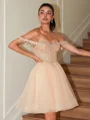 A-line Off-the-Shoulder Sequin Short/Mini Organza Corset Dress