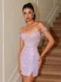 Sheath Off-the-Shoulder Appliques Lace Short/Mini Sequins Corset Dress