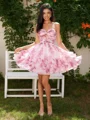 A-line Spaghetti Straps Cascading Ruffles Short/Mini Corset Dress