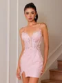Sheath Spaghetti Straps Short Sleeves Appliques Lace Short/Mini Corset Dress