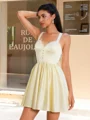 A-line Straps Appliques Lace Short/Mini Satin Corset Dress
