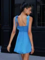 A-line Straps Bow Short/Mini Satin Chiffon Corset Dress